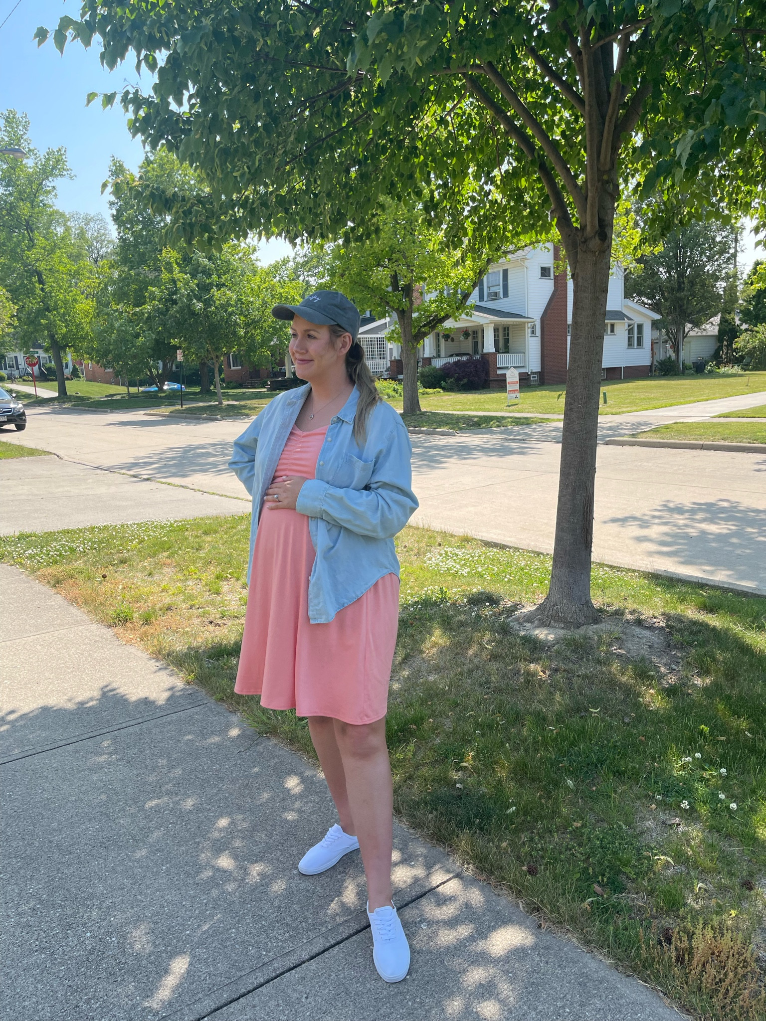 Casual + comfy ALWAYS! 🫶🏻👑 I actually haven’t been minding the slightly cooler temps we’ve been having; I’m literally SO hot all the time now that a lil break is nice. 😅 Wearing one of my pre-pregnancy dresses (size L) and trying to stay as comfy as possible with this bump! 🤰🏼

#casualdress #summeroutfit #casualoutfit #bumpstyle #summerfashion

#LTKstyletip #LTKbump #LTKunder50