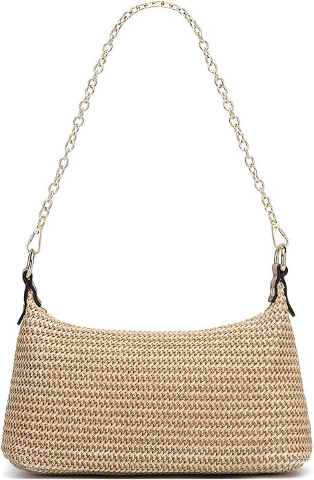 CROJUYI Straw Shoulder Bag for Women Soft Small Woven Shoulder Purse Handbag,Beach Tote Straw Bag... | Amazon (US)