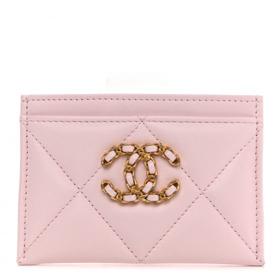 CHANEL Lambskin Quilted Chanel 19 Card Holder Light Pink | Fashionphile