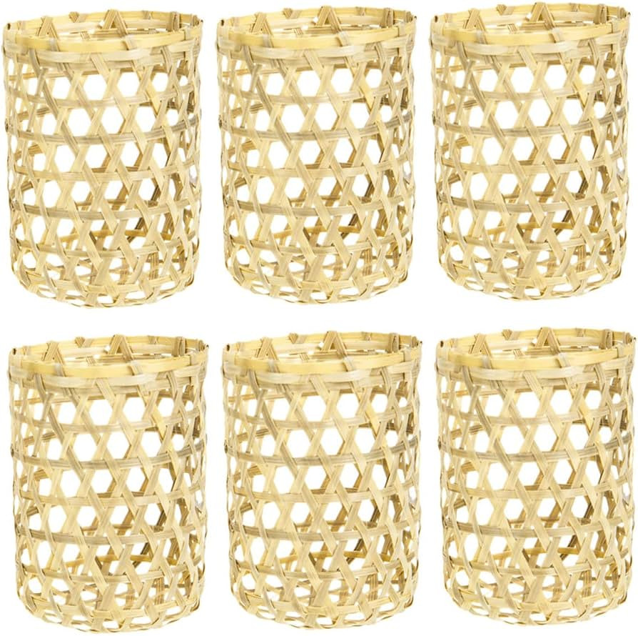 Ciieeo 6pcs Bamboo Cup Sleeves Glass Silverware Holder Cup Protective Covers Wicker Woven Cup Hol... | Amazon (US)