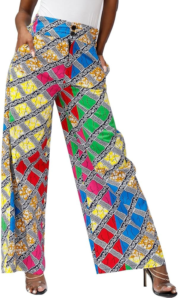 SHENBOLEN Women African Print Long Pants Ankara Wax High Waist Pant | Amazon (US)
