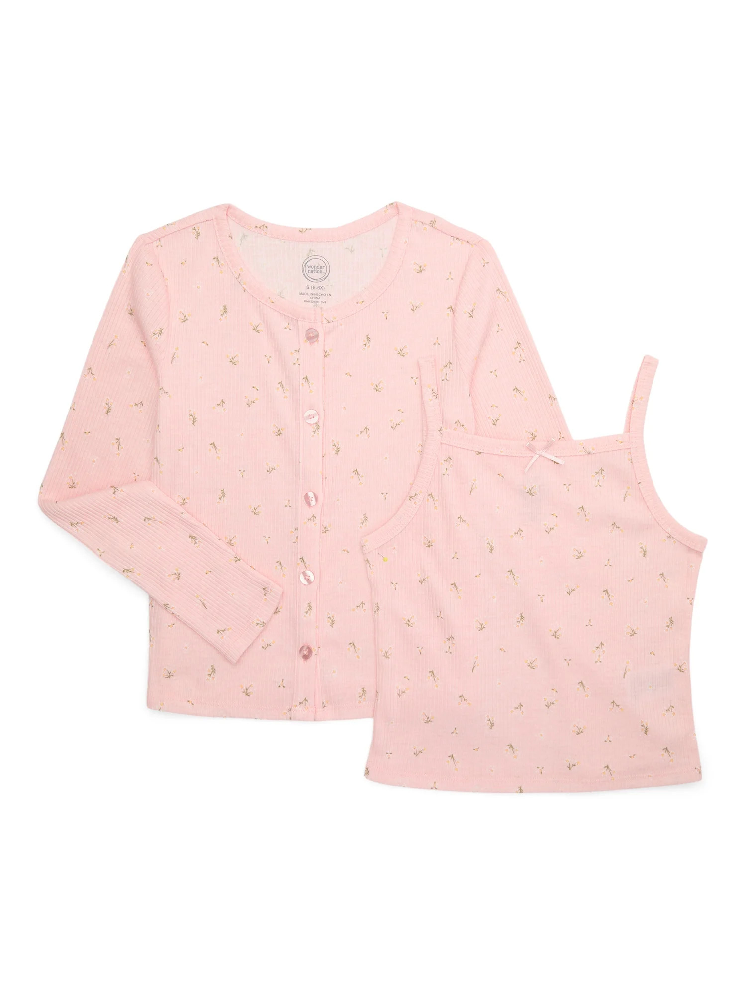 Wonder Nation Girls Knit Cardigan Sweater and Cami Top Set, 2-Piece, Sizes 4-18 & Plus | Walmart (US)