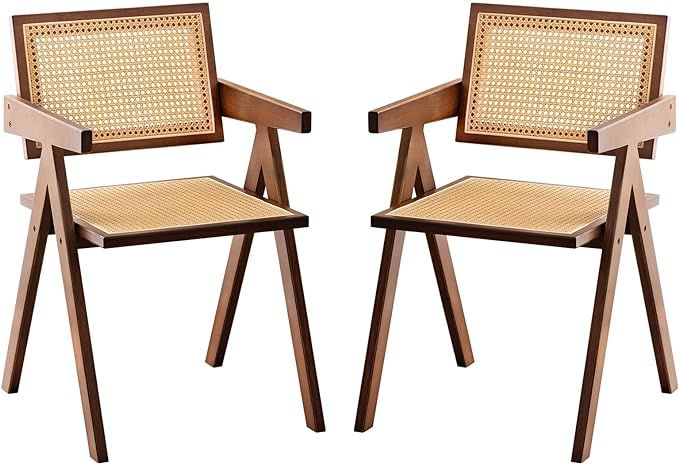 Rattan Accent Chairs, Modern Mid Century Dining Chairs Set of 2, Comfy Armchairs, Outdoor Rattan ... | Amazon (US)