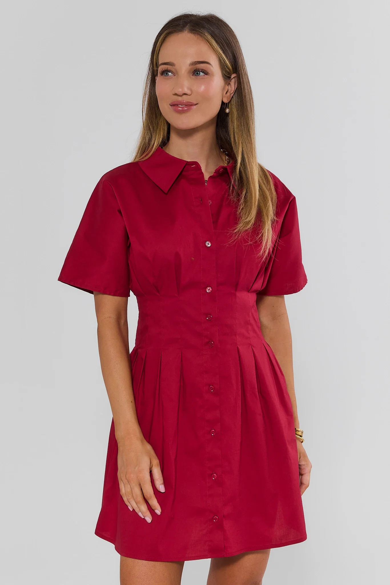 Olivia Red Button Up Short Dress | Avara