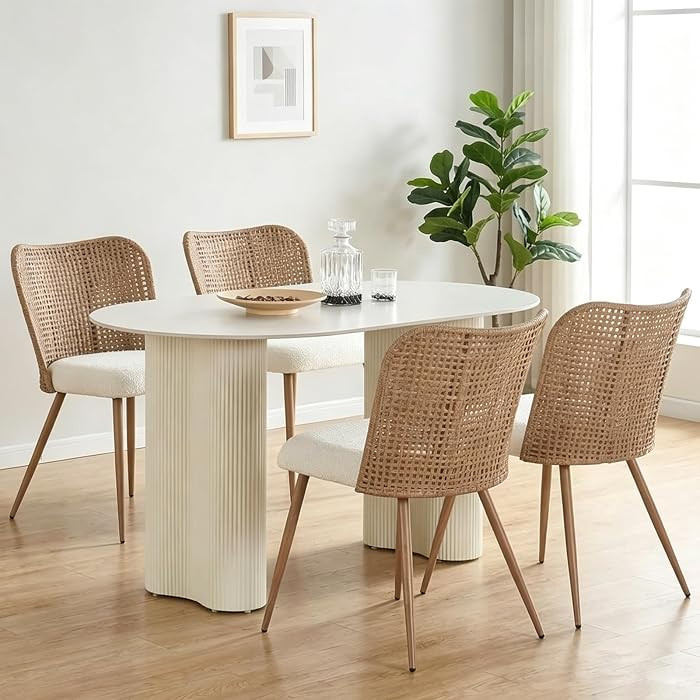 Rattan Dining Chairs Set of 4,Modern Upholstered Kitchen Room Chairs,Accent Dining Chairs with Fu... | Amazon (US)