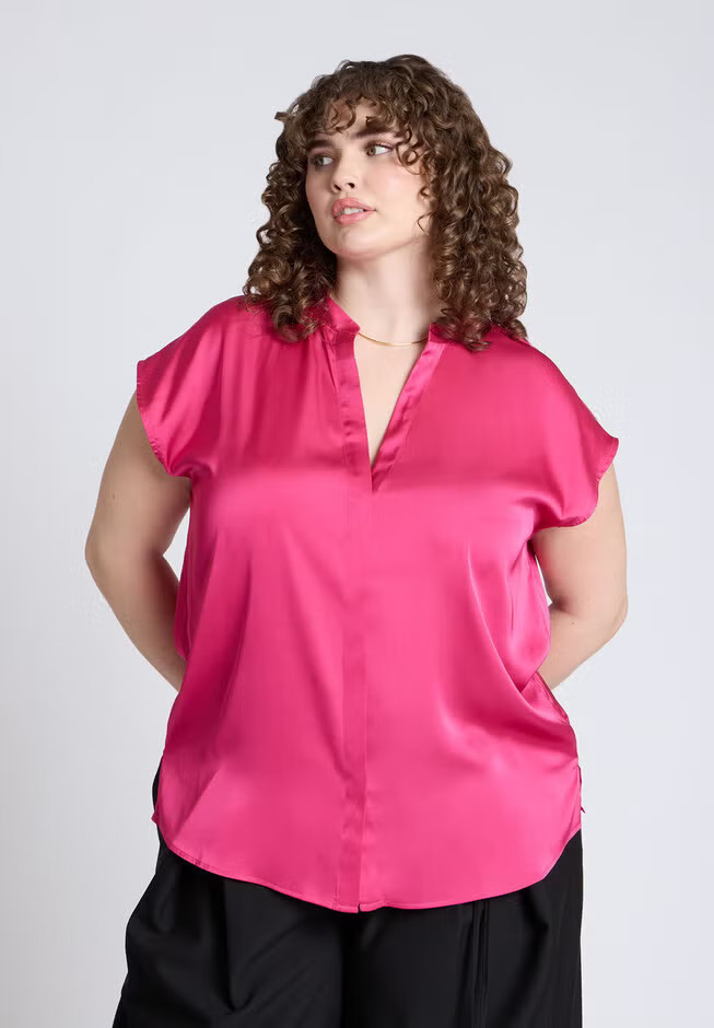 Satin Notch Collar Blouse | Eloquii