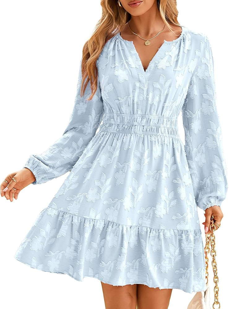 BerryGo Womens Long Sleeve Mini Dress Casual A Line Flowy Loose Vacation Party Babydoll Fall Shor... | Amazon (US)