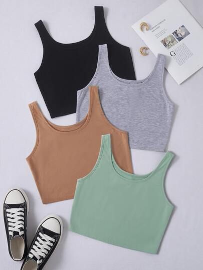 4 Pack Solid Tank Top | SHEIN