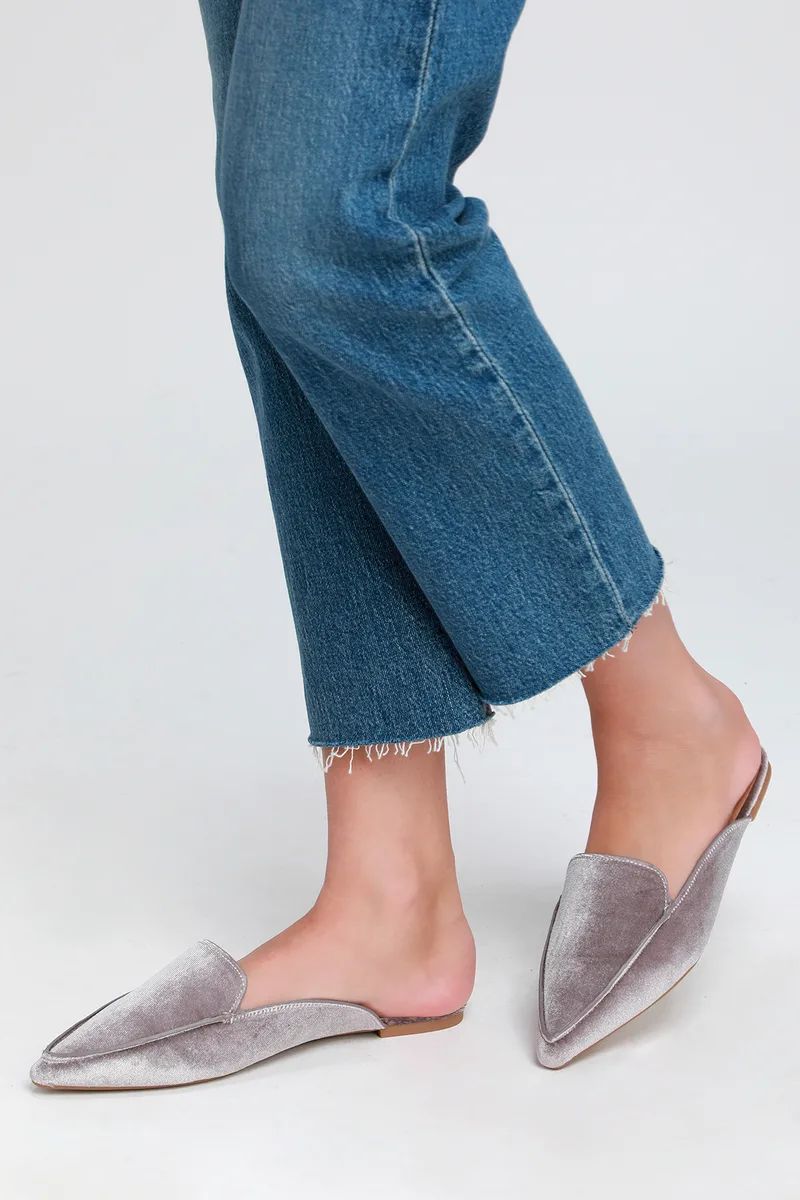 Joelle Grey Velvet Loafer Slides | Lulus (US)