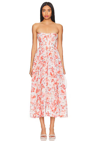 Bardot Lola Corset Midi Dress in Red Floral from Revolve.com | Revolve Clothing (Global)