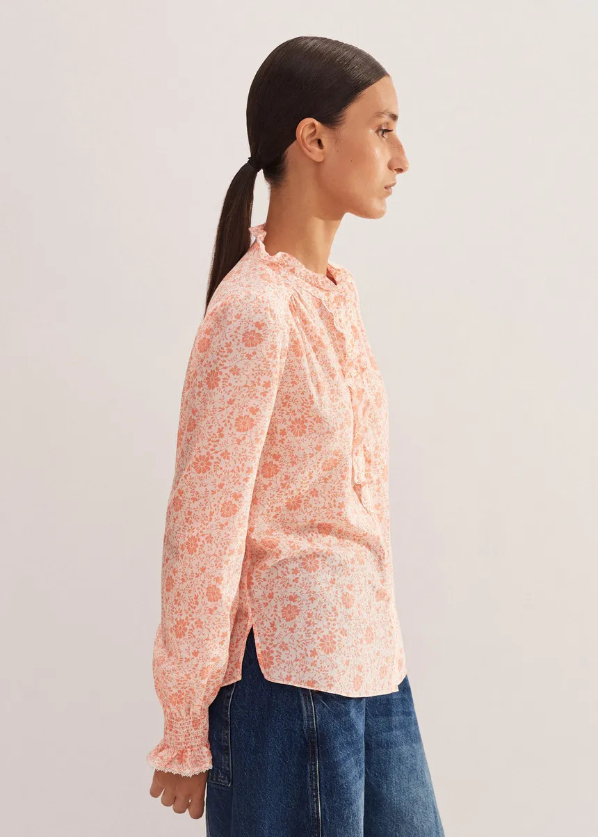 Silk Cotton Trailing Floral Print Blouse | ME+EM US