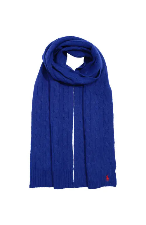Polo Ralph Lauren Wool Cashmere Classic Cable Scarf in Active Blue at Nordstrom | Nordstrom