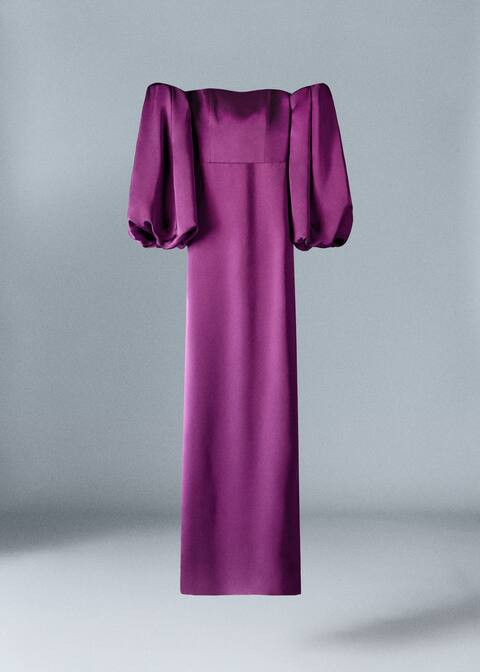Satin dress with volume sleeves -  Women | Mango USA | MANGO (US)