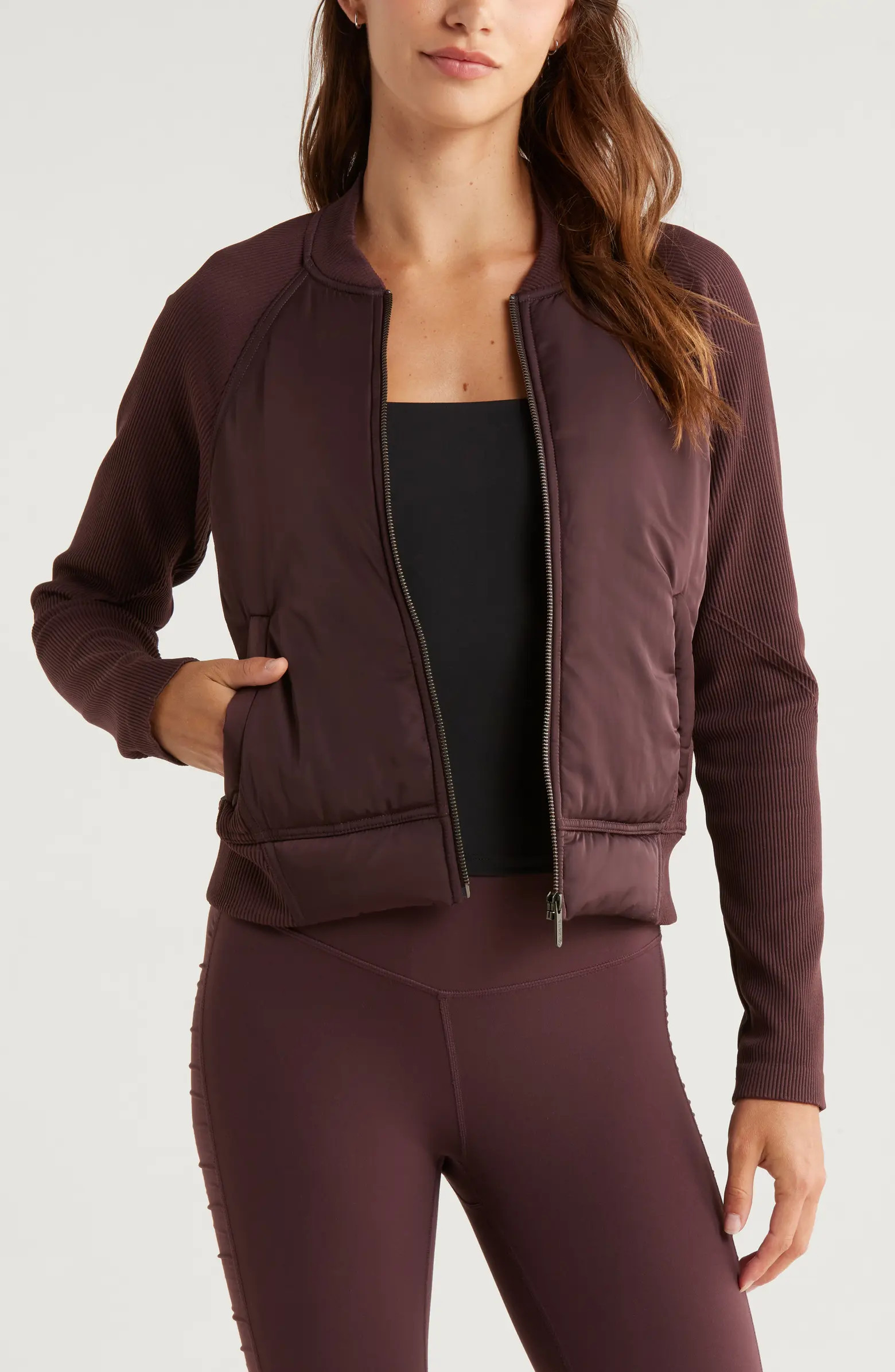 Zella Seamless Mixed Media Bomber Jacket | Nordstrom | Nordstrom