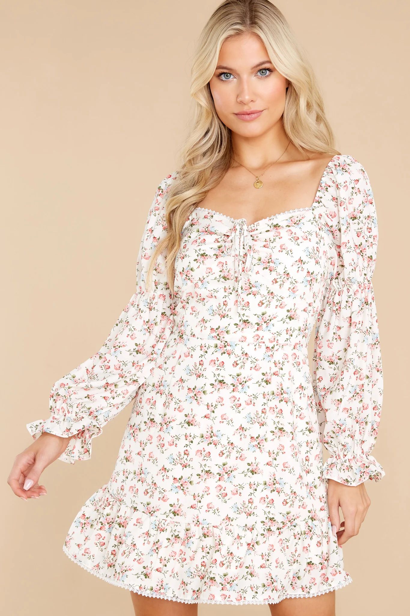 Blooming Days White Floral Print Dress | Red Dress 