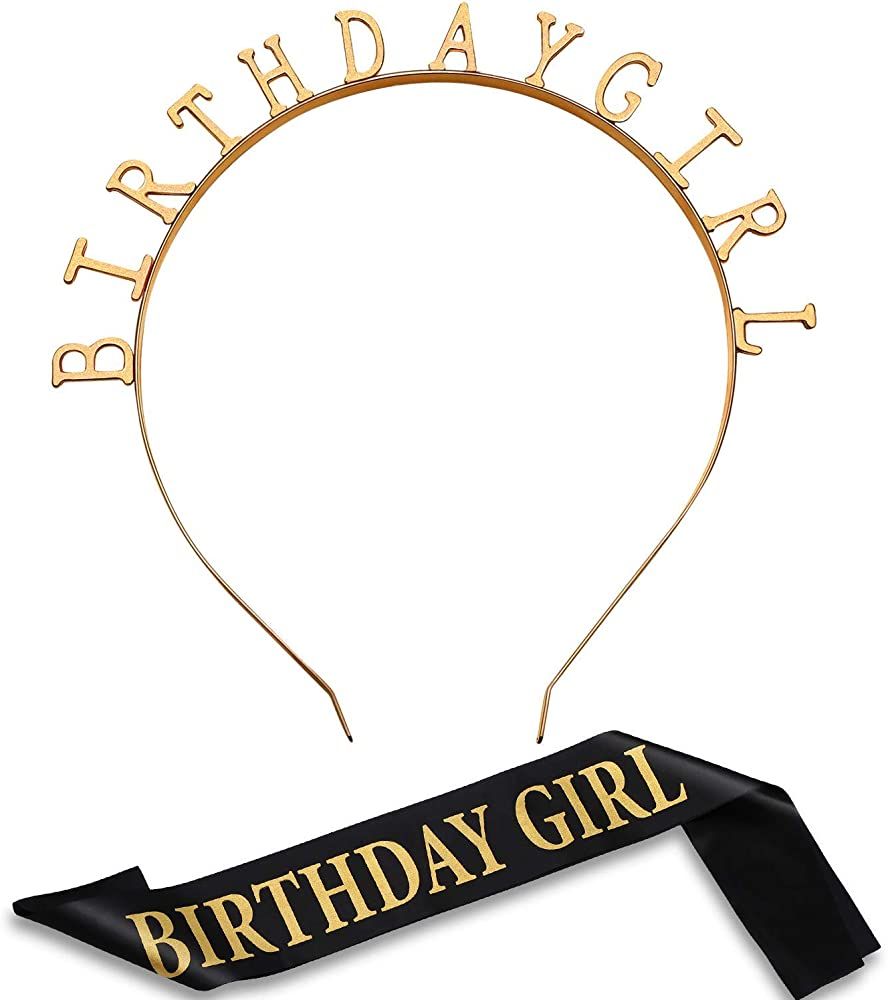 Birthday Headpiece Girl Tiara Headband Birthday Satin Sash for Party Decorations Supplies | Amazon (US)
