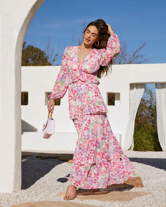 Janice Floral Tiered Long Sleeve Maxi Dress | VICI