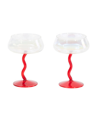Set Of 2 Luster Coupe Glasses Withwavy Stems | TJ Maxx