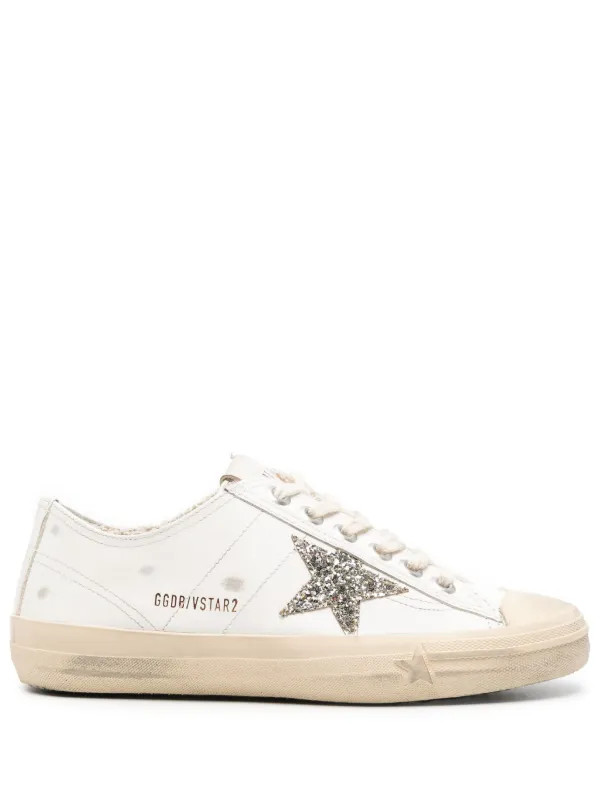 Golden Goose V-Star 2 Distressed Sneakers | White | FARFETCH | Farfetch Global