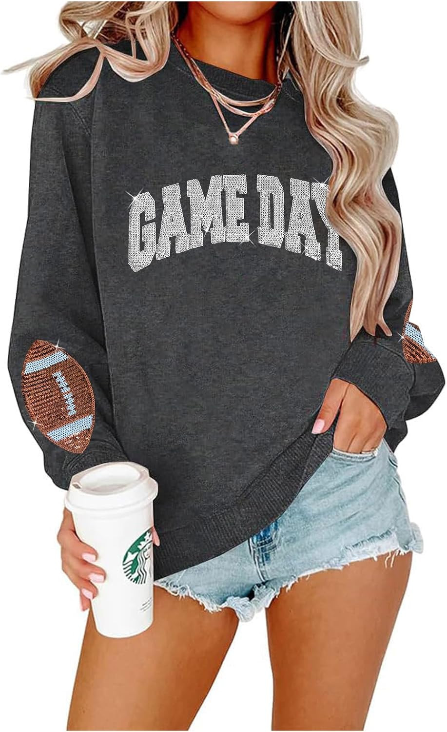 Game Day Sweatshirt for Women Sequin Football Long Sleeve Shirt | Amazon (US)