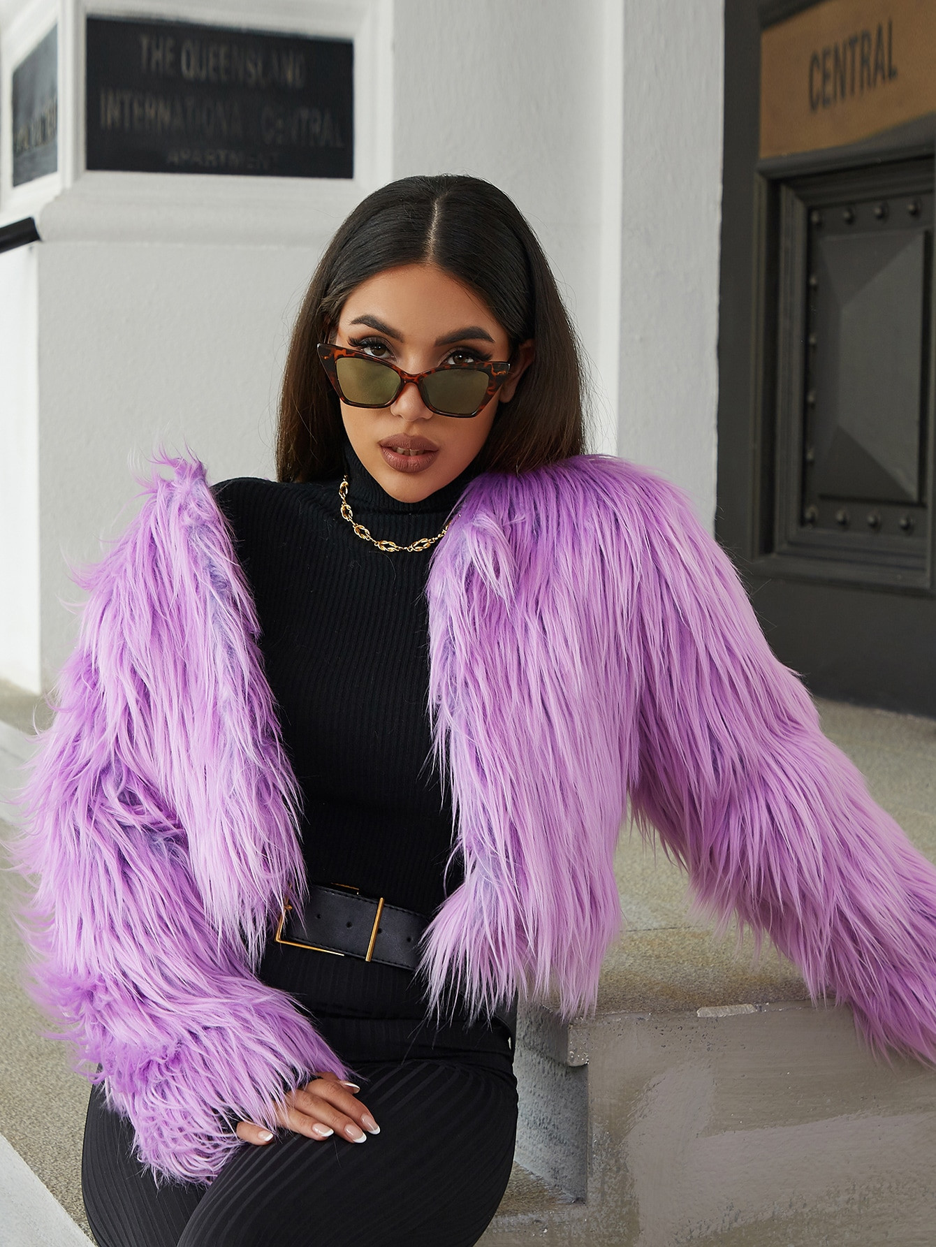 Eilly Bazar Open Front Fuzzy Coat | SHEIN