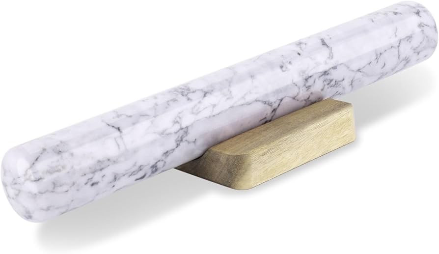 Flexzion French Rolling Pin, 12 Inch White Marble Rolling Pins for Baking with Wooden Base Holder... | Amazon (US)