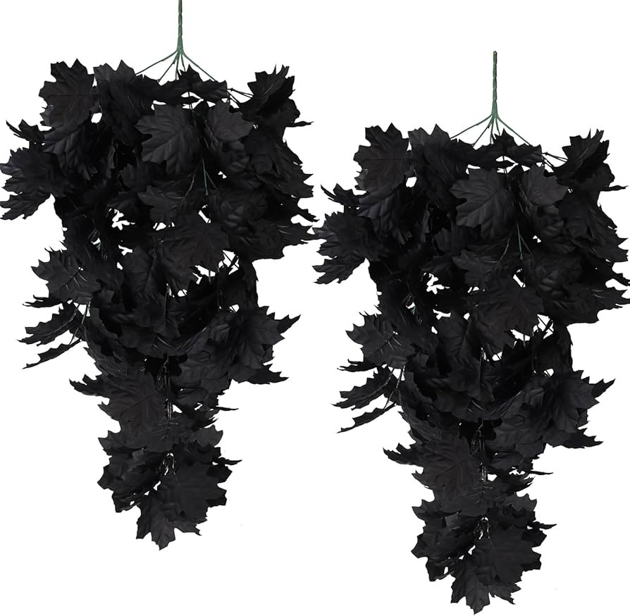 RECUTMS Black Maple Leaf Artificial Hanging Plants Black Fake Plants Faux Fall Leaves Halloween F... | Amazon (US)