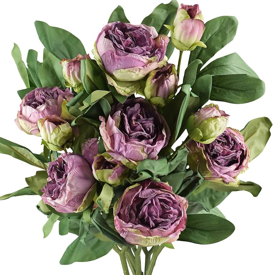 FiveSeasonStuff Vintage Purple Peonies – Realistic Artificial Silk Flowers with Dry-Look Petals... | Amazon (US)