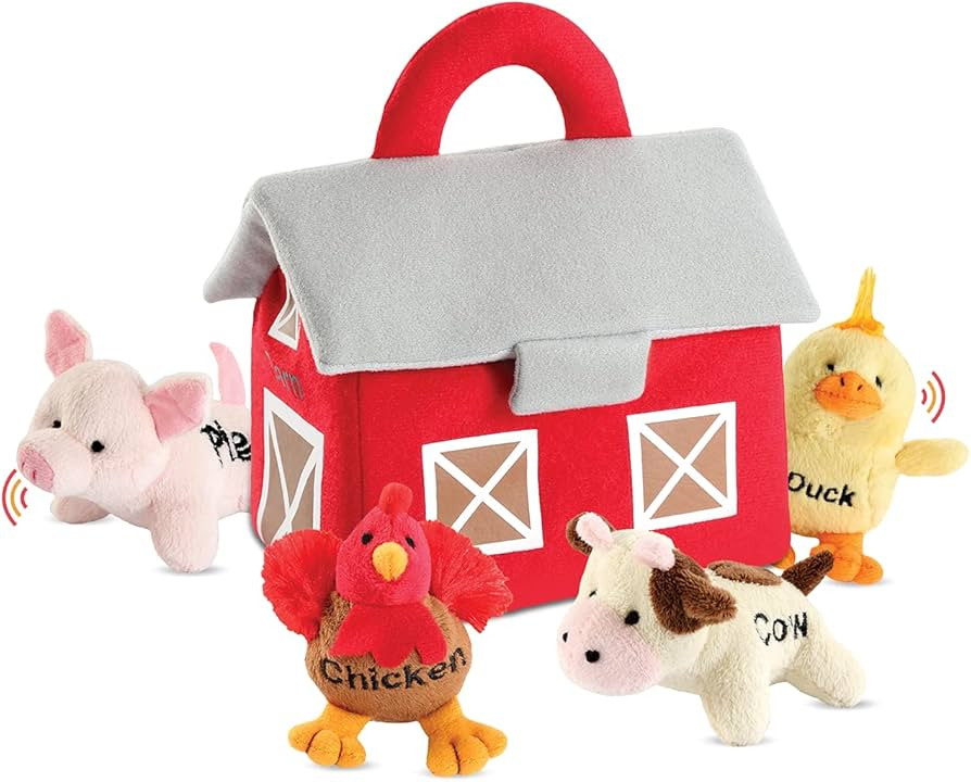 Bundaloo Plush Farm Animal Toys with Realistic Sounds - Plushie Play Set with Barn Carrier | Amazon (US)