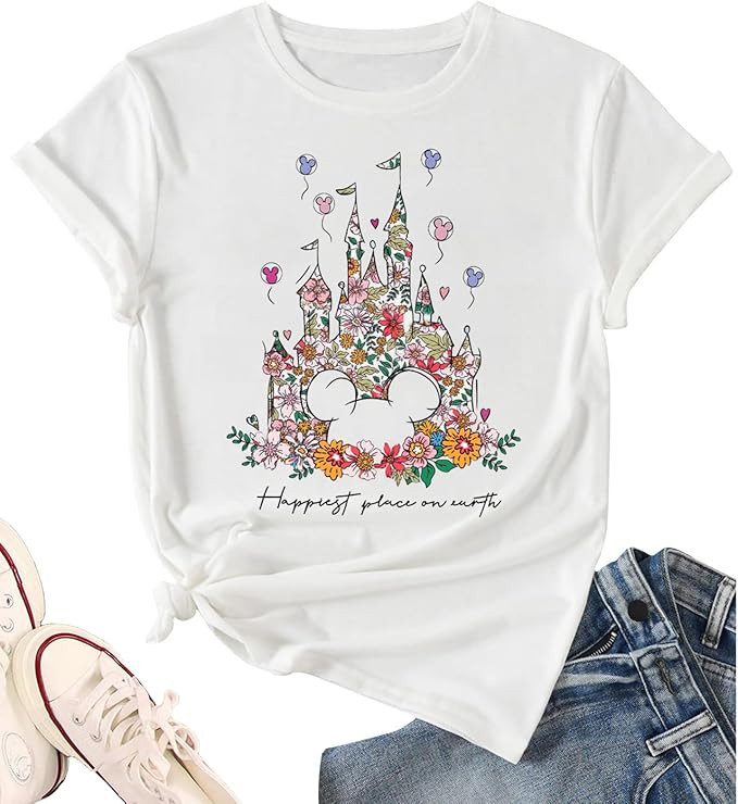 Magical Shirt for Women Castle Graphic Tee Magic Kingdom T Shirt Cute Holiday Vacation Shirt Shor... | Amazon (US)