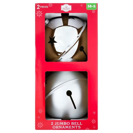 2-Count Silver Jumbo Bell Shatterproof Christmas Ornaments, 8", by Holiday Time | Walmart (US)