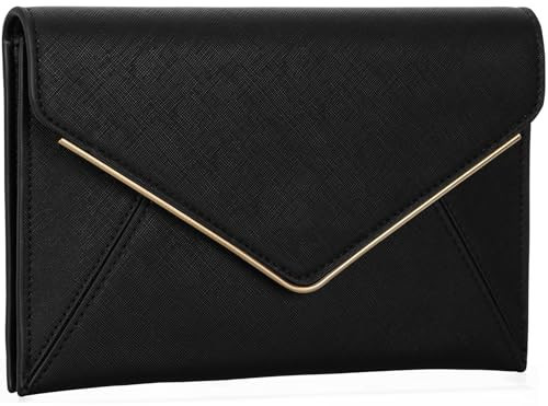 DEXMAY Evening Clutch Handbag for Women Elegant Saffiano PU Leather Envelope Handheld Purse Formal Foldover Dressy Bag Black | Amazon (US)