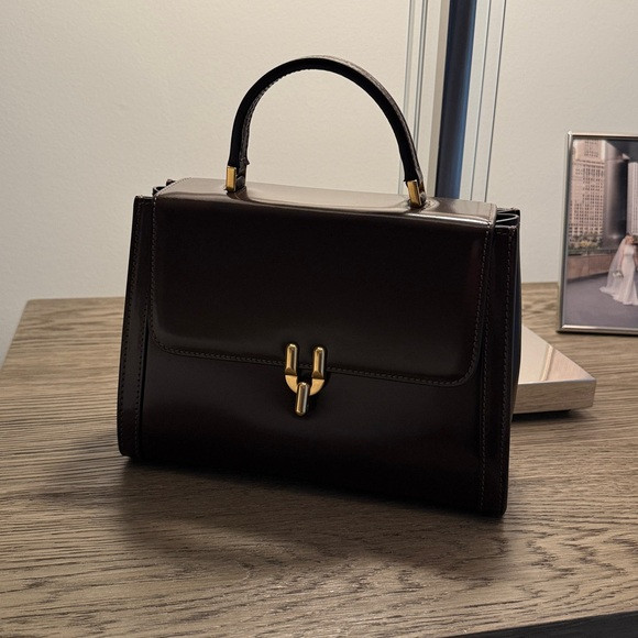 Classic Brown Leather Top-Handle Satchel with Gold Hardware | Poshmark