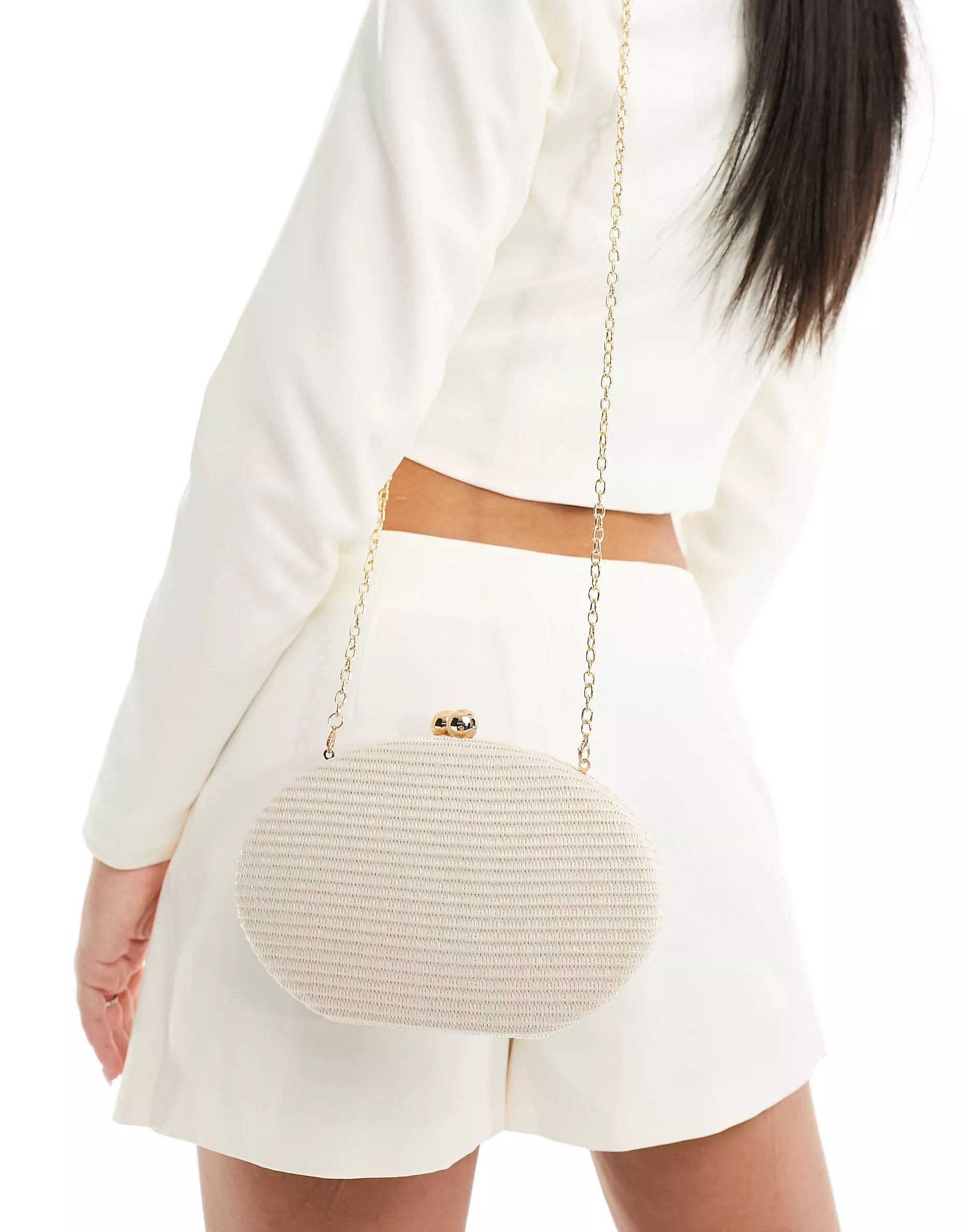 True Decadence bridal round clutch bag in gold raffia | ASOS (Global)