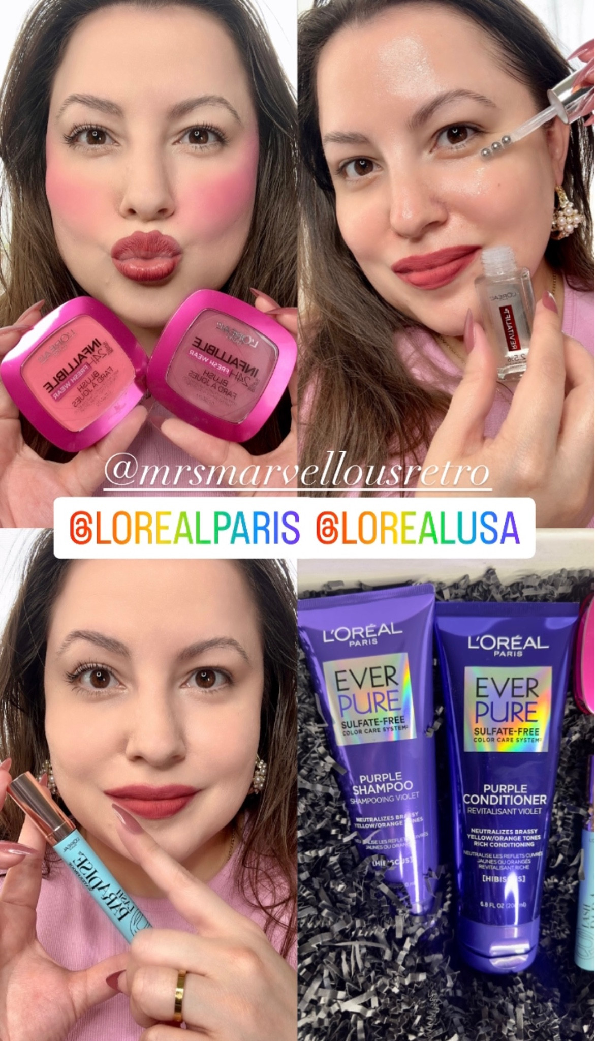 🌞 SUMMER FUN WITH L’Oréal Paris!!

* ✨ EverPure Purple Shampoo and Conditioner: Made with purple pigments to neutralize those brassy yellow and orange undertones and leave your hair both deeply moisturized and brighter. 

* ✨ Hyaluronic Acid Eye Serum: Revitalift Derm Intensives 2.5% [Pure Hyaluronic Acid + Pure Caffeine] daily eye serum visibly replumps, brightens and reduces crow's feet wrinkles. 

* ✨ Infallible Blushes in Confident Pink and Legendary Berry: The iconic Infallible Powder formula is now available in a matte powder blush! Get light blush coverage and a bold pop of blush makeup color available in four shades.This thin, lightweight, yet buildable formula is the perfect matte blush for summer! 

* ✨ L’Oreal Paris Voluminous Lash Paradise Mascara gives your lashes instant breathtaking volume and length. This waterproof mascara is lump-resistant, smudge-resistant, flake-resistant and longwearing. The ultra-soft wavy brush catches every lash for dense, fuller-looking lashes.

@lorealparis #LOrealParisGiftedMe#LOrealParisPartner #SummerPartyPrep #SummerBeautyEssentials #SummerGlam #SummerHaircare #summer #summermakeup #blush #purpleshampoo #faceserum #antiagingskincare #mascara #loreal #lorealmascara @lorealparis @lorealparisusa @LOrealParisUSA 

💥 FIND ME & MORE • DISCOUNT CODES LOCATED IN MY BIO ON LINKTREE!! 💥 

💥 🌳 Linktree: 
https://linktr.ee/MrsMarvellous

#LTKFind #LTKU #LTKbeauty