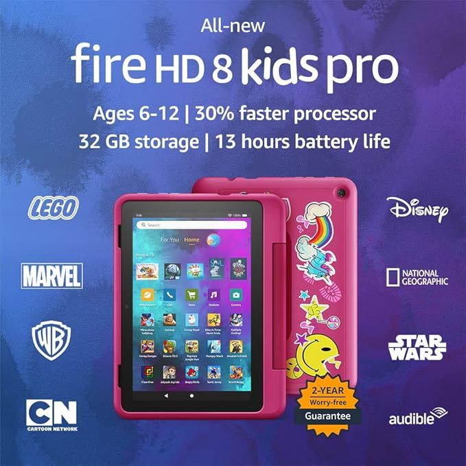 All-new Fire HD 8 Kids Pro tablet, 8" HD display, ages 6-12, 30% faster processor, 13 hours batte... | Amazon (US)