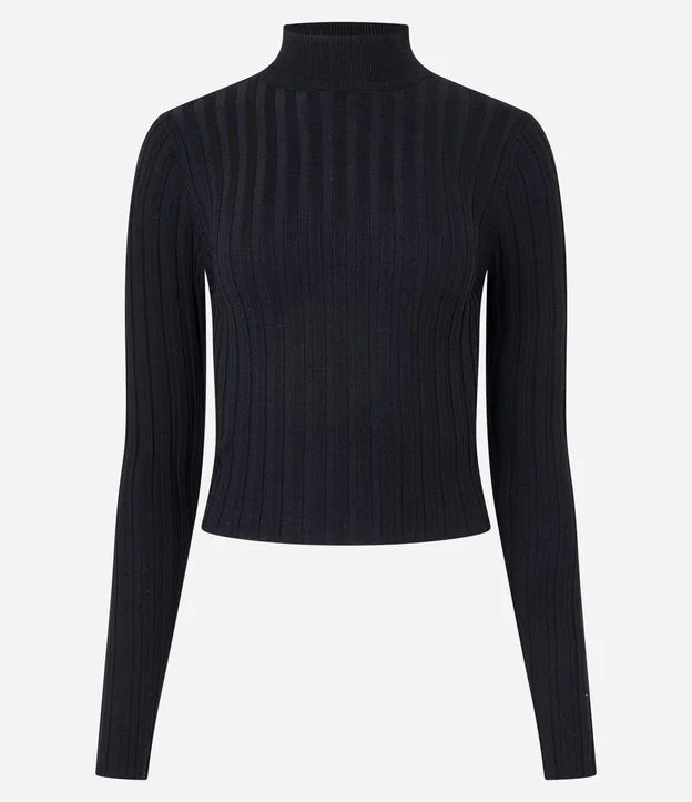Blusa em Tricô Canelado com Gola Alta e Manga Longa Preto | Renner (BR)