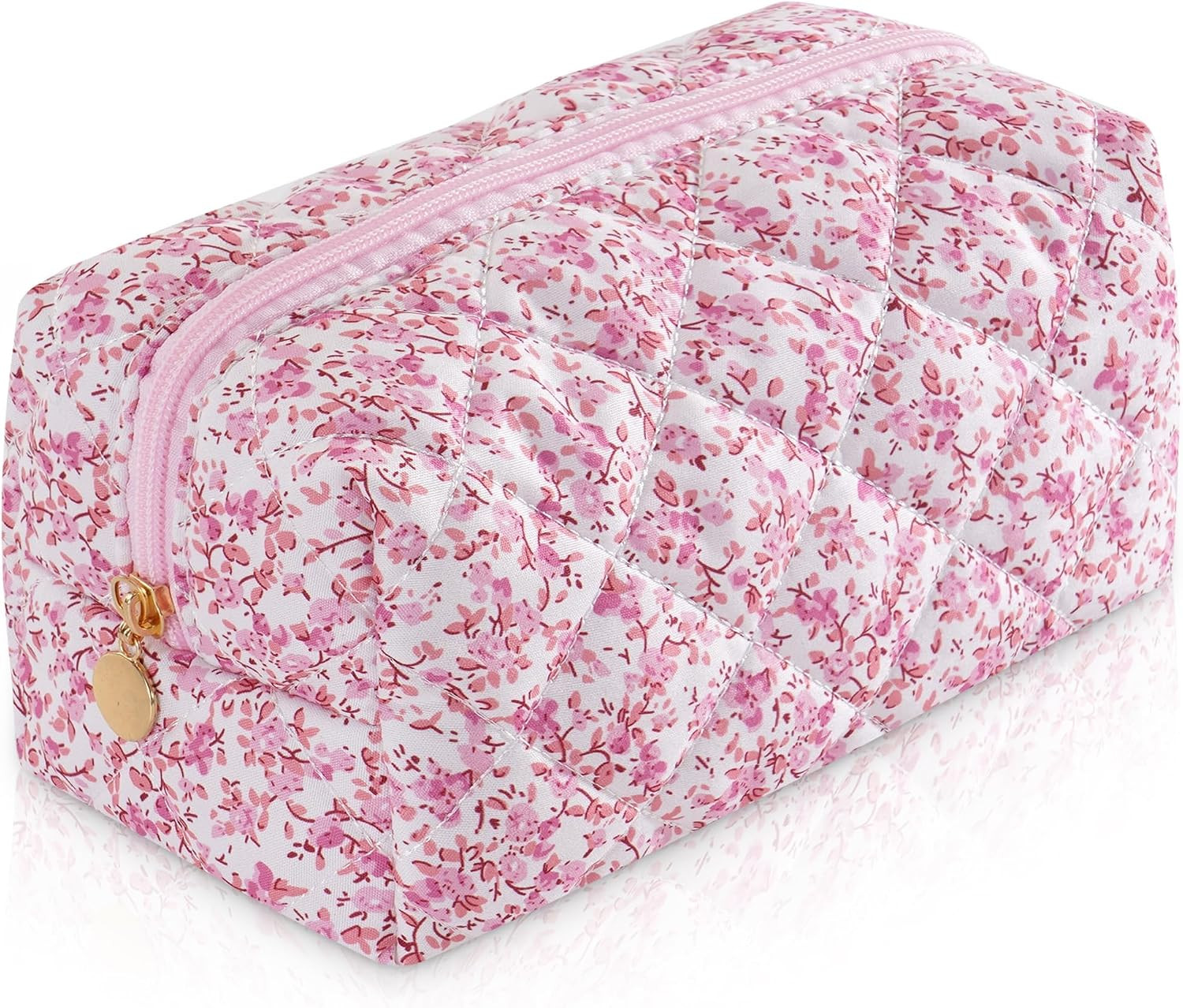 Makeup Bag Travel Toiletry Bag for Women, Small Cosmetic Bags Cute Quilted Cotton Makeup Pouch fo... | Amazon (US)