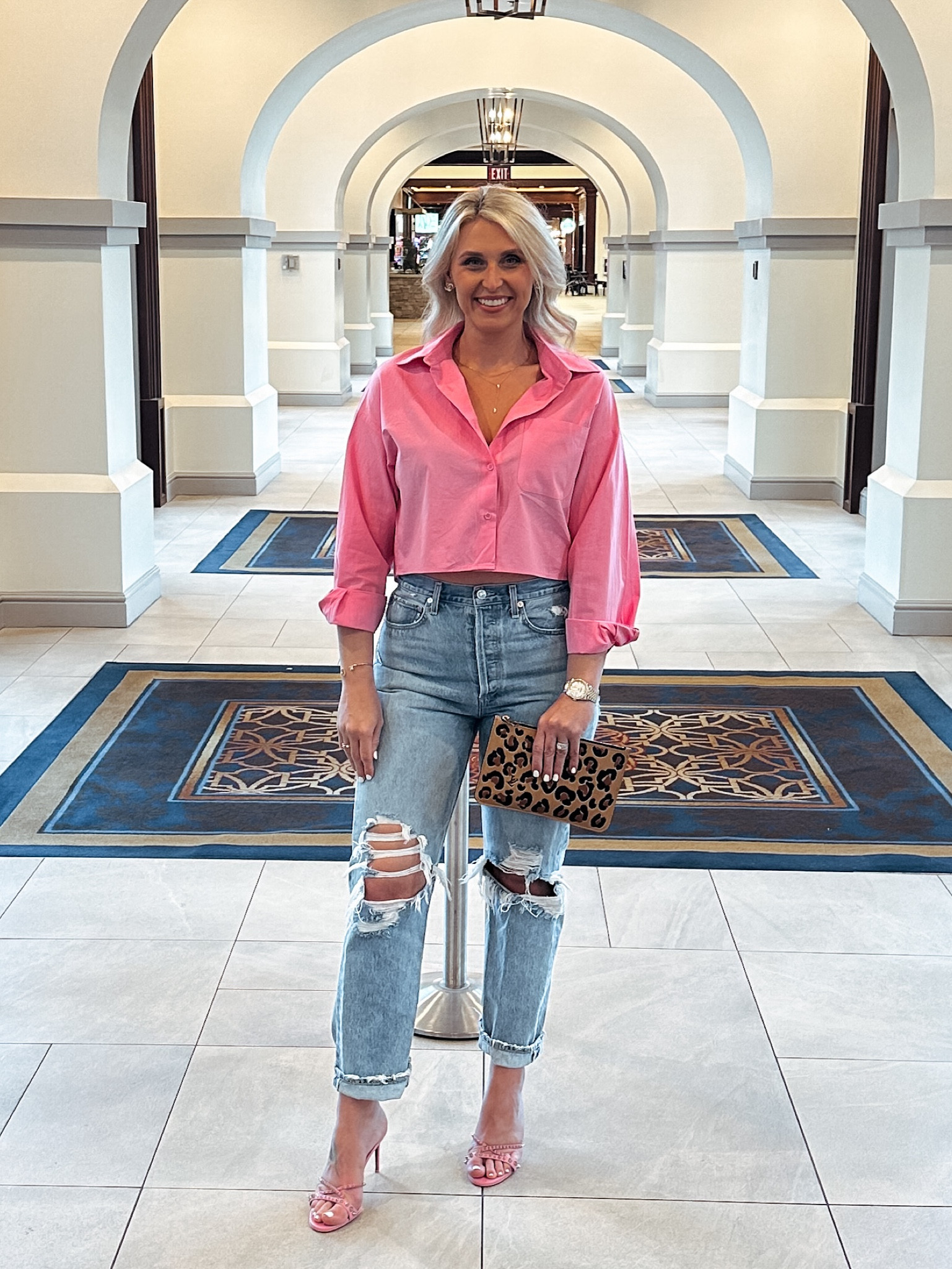 Dinner outfit for spring & summer! Button up crop comes in several colors. Jeans are size 28. Designer shoes are great idea for Mother’s Day! 

#LTKmidsize #LTKstyletip #LTKGiftGuide