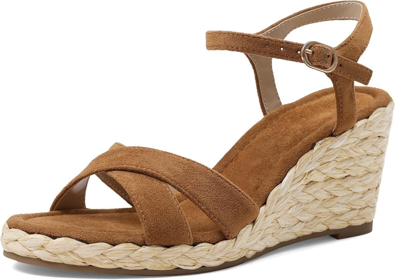 Marc Ford Womens Wedge Sandals 2026 Platform Raffia Espadrille Wedges Ankle Strap Open Toe Comfor... | Amazon (US)