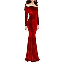 TTYbridal Off The Shoulder Velvet Mermaid Evening Gown Long Prom Party Dresses with Two Sleeves | Amazon (US)