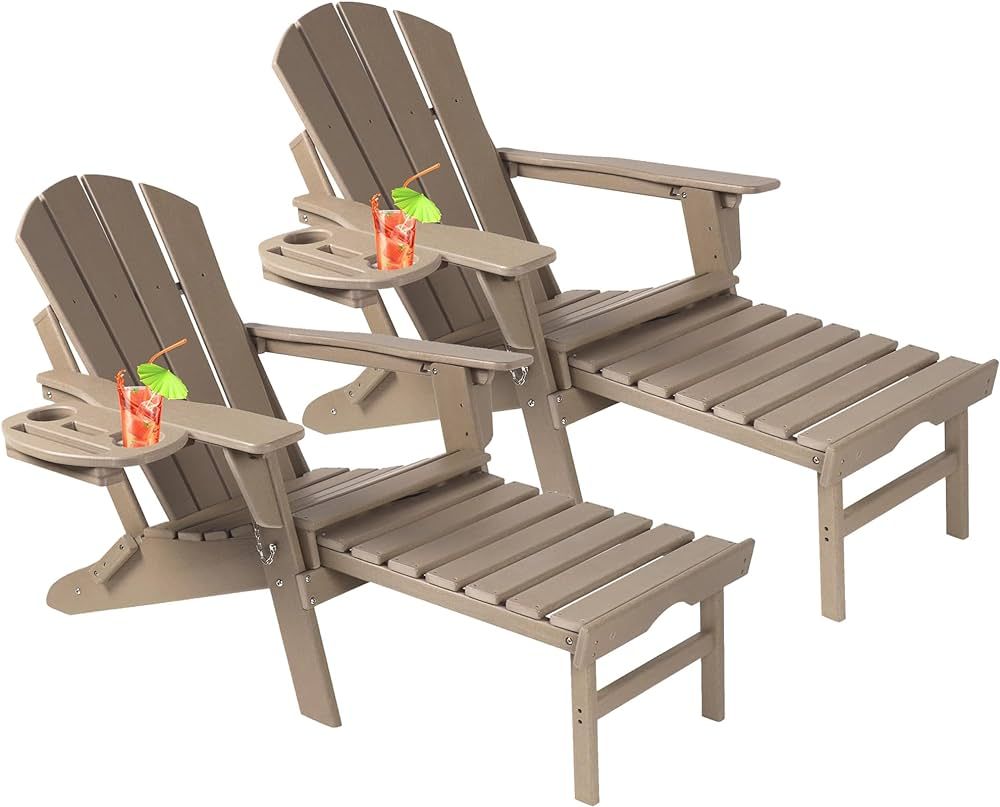 NAVINE Adjustable Adirondack Chair Set of 2 with Ottoman, Folding Adirondack Chair, HDPE Adironda... | Amazon (US)
