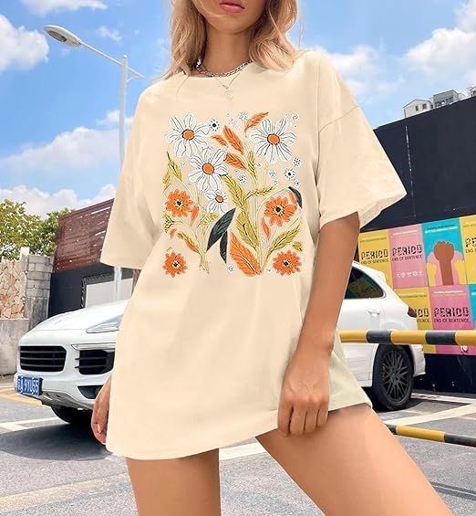 Women Oversized Tshirt Floral Graphic Tees Natural Life Shirt Vintage Flower T Shirt Botanical Sh... | Amazon (US)