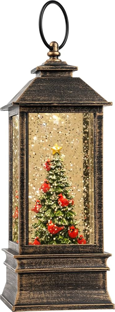 Christmas Snow Globe Lantern Water Glittering Christmas Tree with Music, USB Lined/Battery Operat... | Amazon (US)
