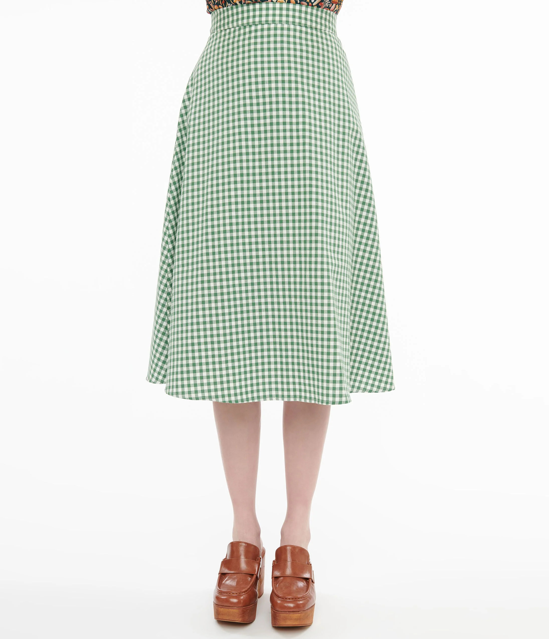 Collectif 1930s Green & White Gingham Hetty Swing Skirt | UniqueVintage