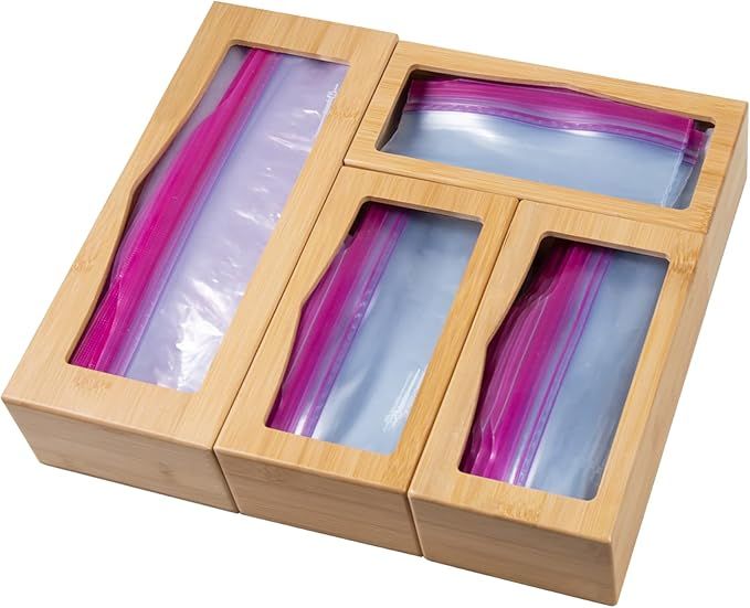 Bamboo Ziplock Bag Storage Organizer for Drawer, Food Storage Bag Organizer and Dispenser Compati... | Amazon (US)