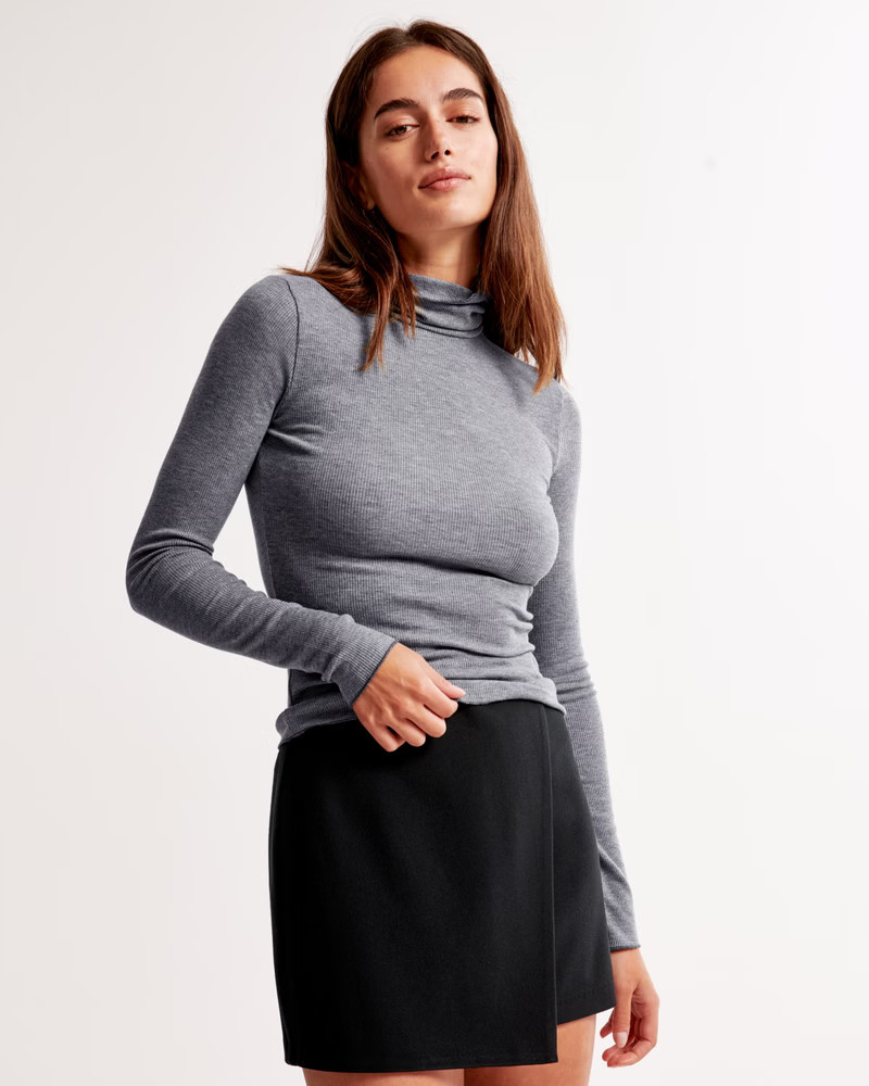 Women's Long-Sleeve Featherweight Rib Tuckable Mockneck Top | Women's Tops | Abercrombie.com | Abercrombie & Fitch (US)