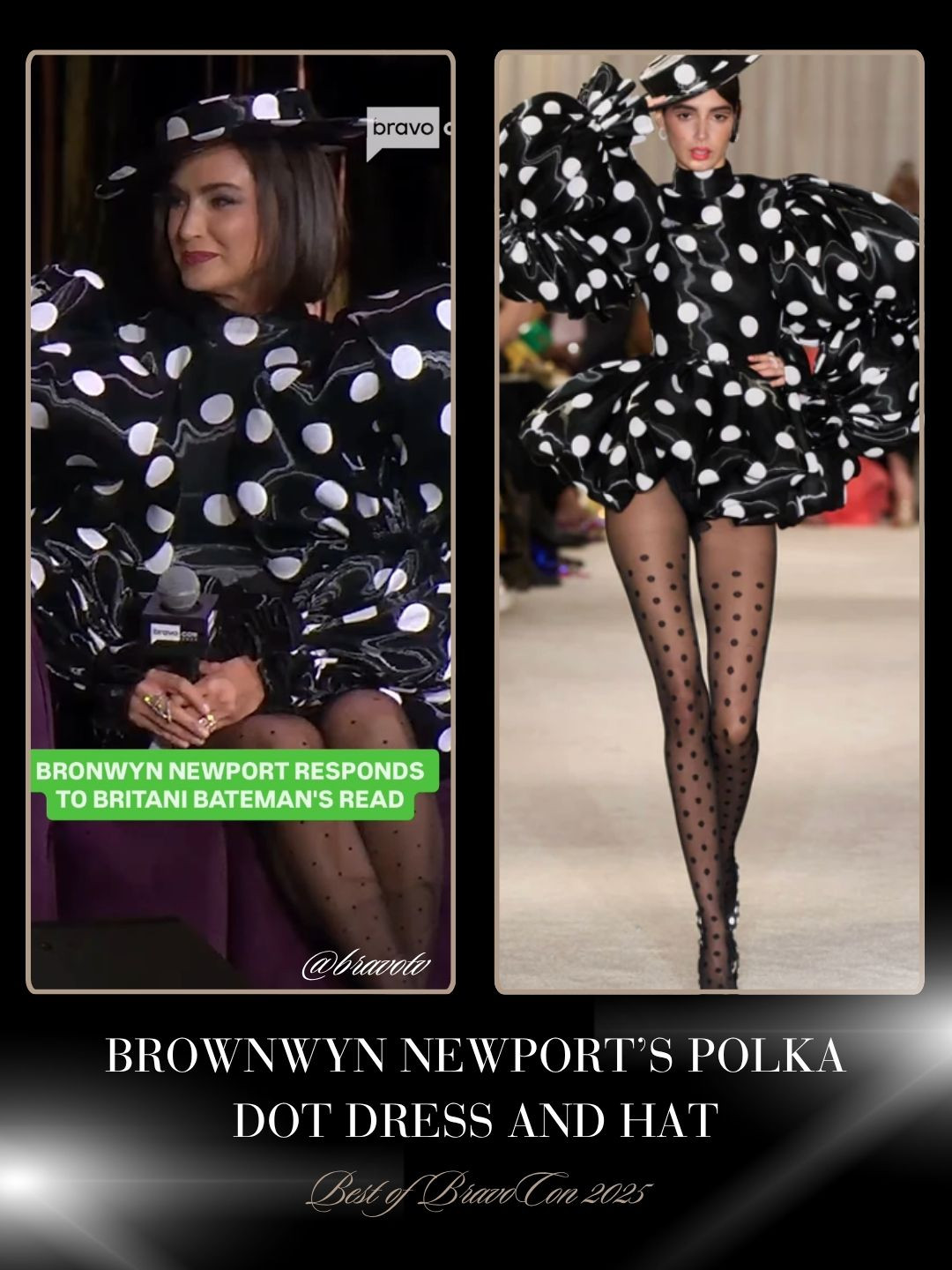 Bronwyn Newport's Polka Dot Puff Sleeve Dress at Hat at Bravocon 2025 are by Christian Siriano Photo: @BravoTV 

 