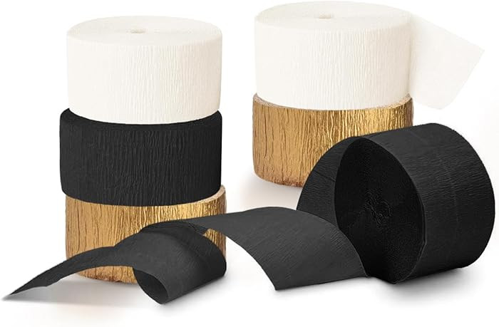 NICROHOME EUR Black Gold Party Decorations, 6 Rolls Crepe Paper Party Streamers for Graduation, W... | Amazon (US)