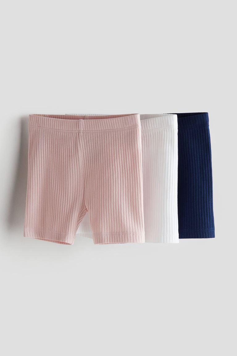 3-pack Ribbed Bike Shorts - Light pink/dark blue - Kids | H&M US | H&M (US + CA)